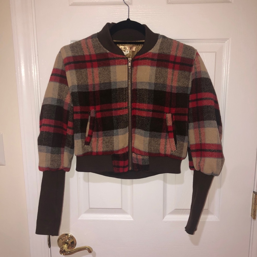 36 Point 5 plaid cropped bomber jacket